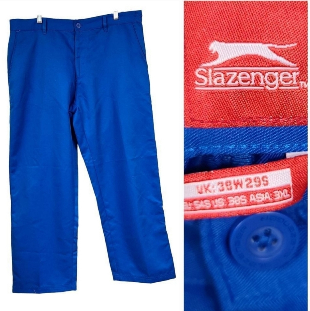 Men’s Slazenger Performance Golf Pants 38x29 Bright Blue Flat Front Straight Leg